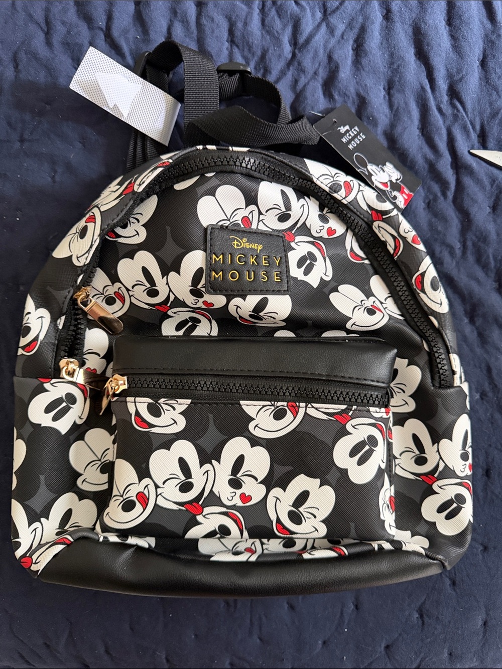 Disney Mickey Mouse Black Mini Backpack with White & Red Accents